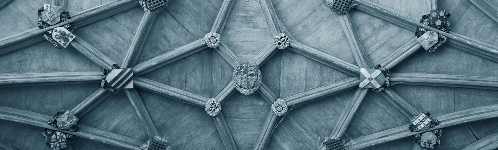 Oxford University crests on the ceiling